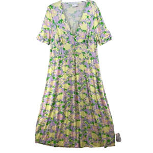 ASOS‎ Design Curve Dress Womens Sz 20 Yellow Pastel Floral Button Front Maxi